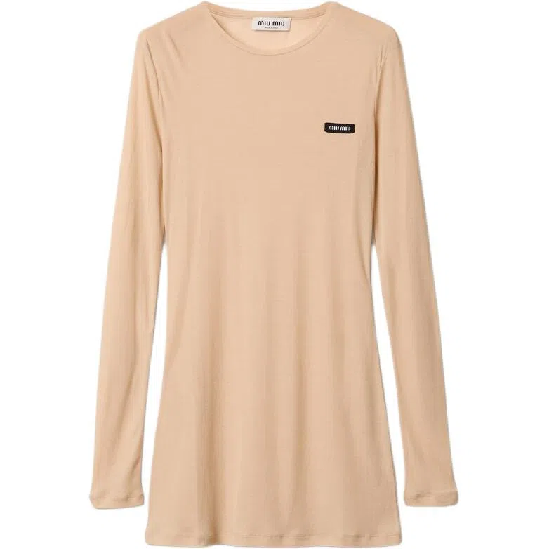 Miu Miu Crew Neck Dress Light Beige