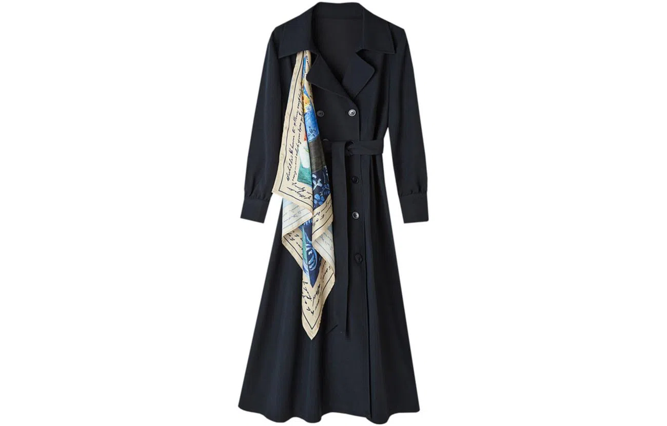 【dme】 印花翻领长袖连衣裙 藏青