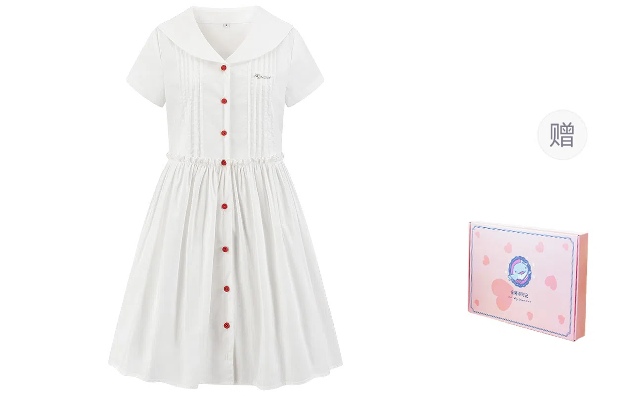 东鲸岁时记 学院风海军领纯色短袖连衣裙 女款 礼盒装 白色