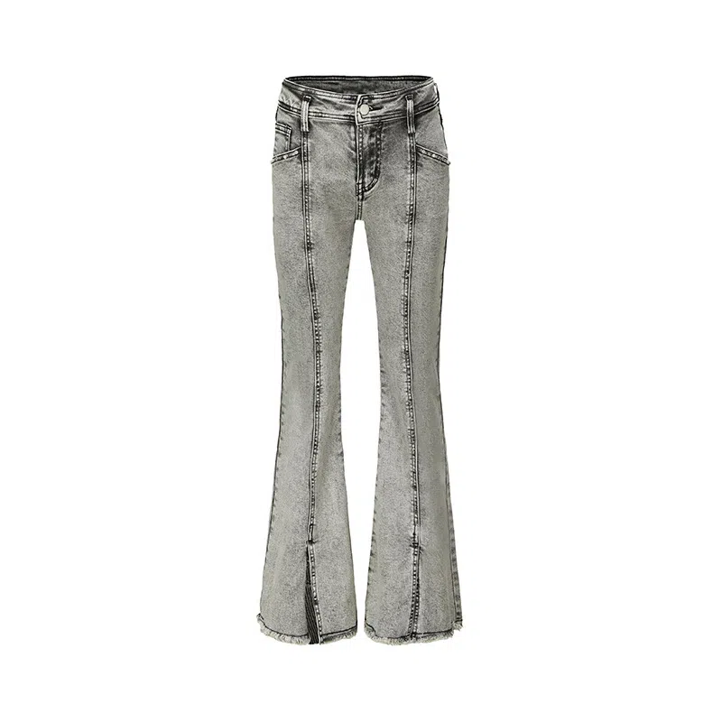JUFU Vintage High-Waist Flared Jeans Gray