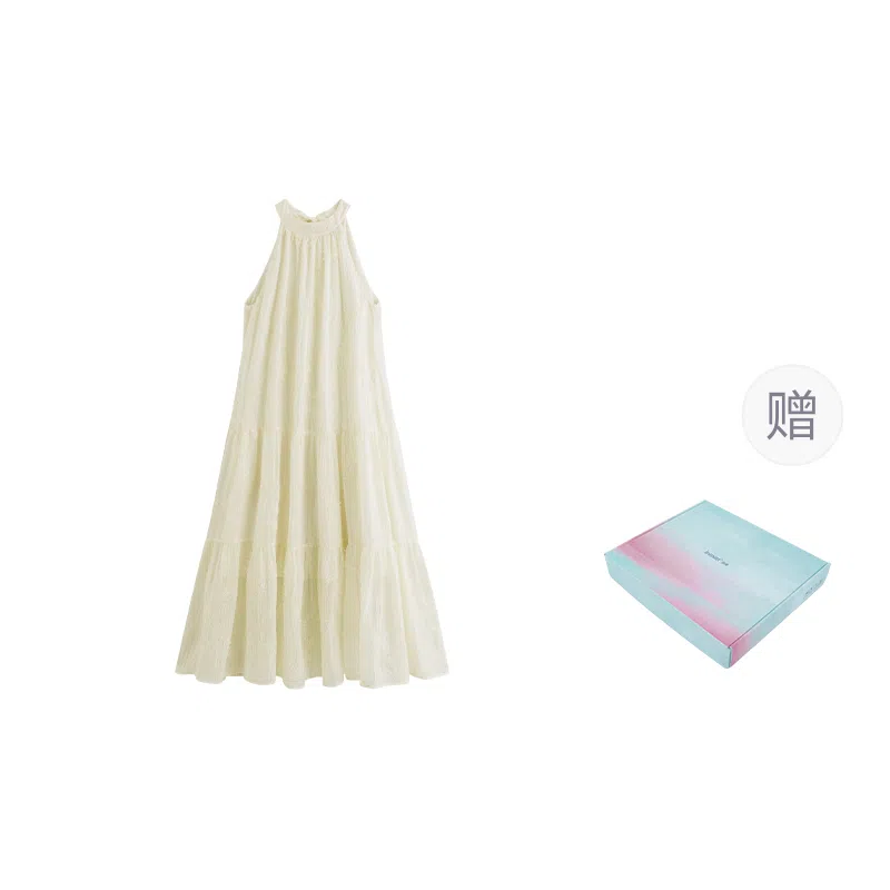 茵曼 纯色简约舒适无袖连衣裙 女款 梨花杏