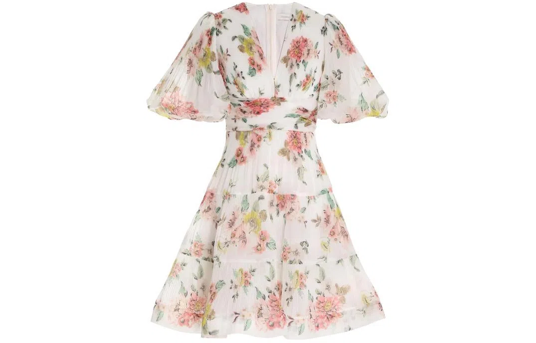 Zimmermann Floral V-Neck Mini Dress White