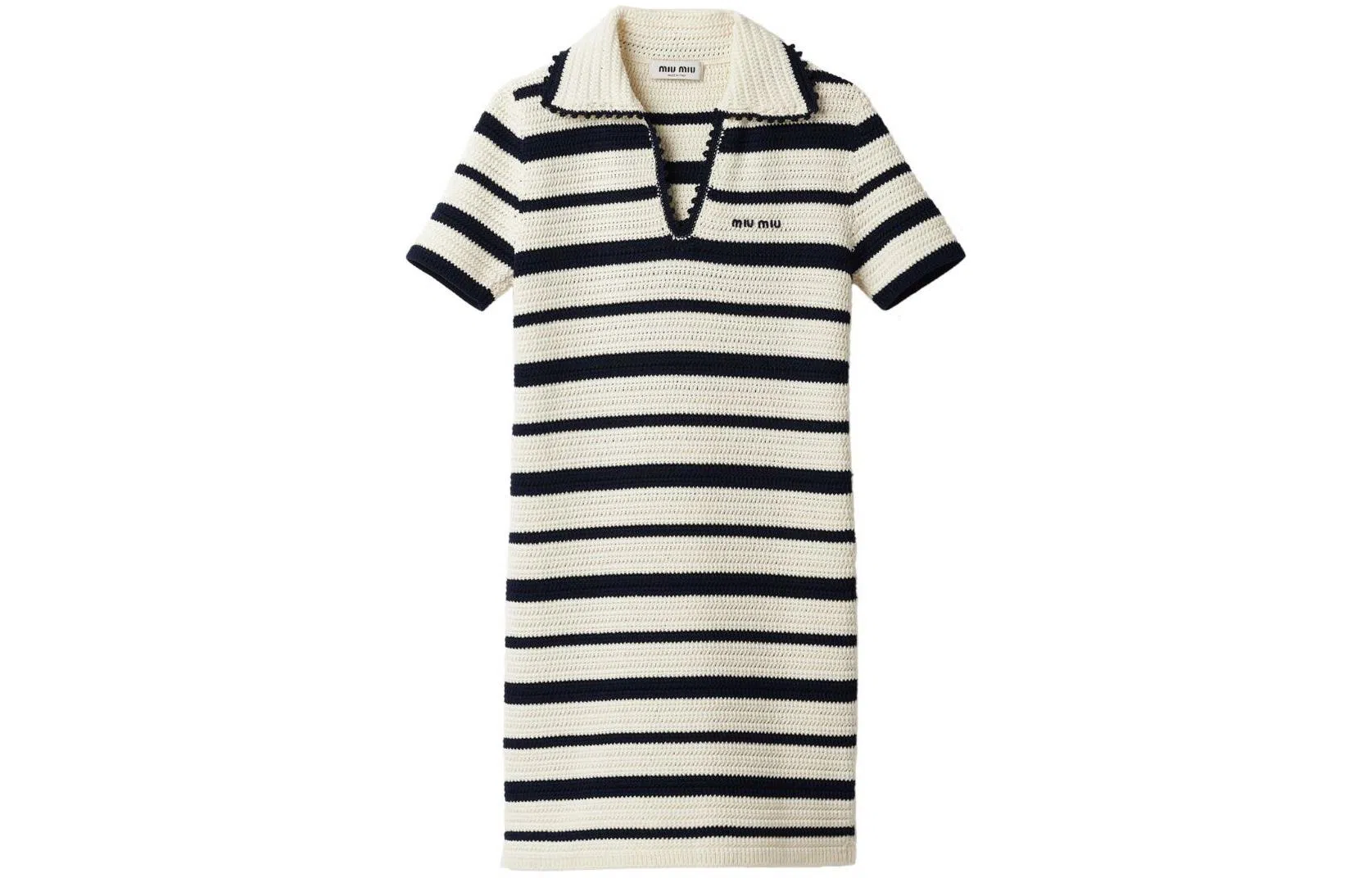 Miu Miu SS24 Striped Knit Mini Dress Ivory