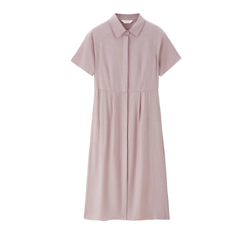 佐丹奴 收腰纯色翻领简约百搭短袖连衣裙 女款