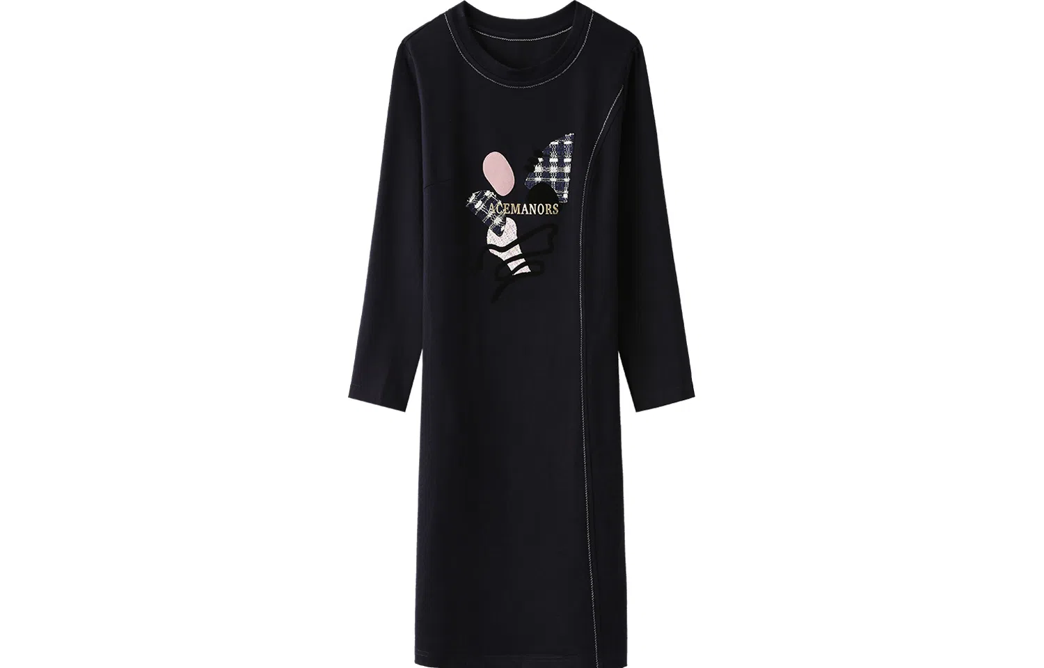 恒源祥 圆领长袖连衣裙 藏青色