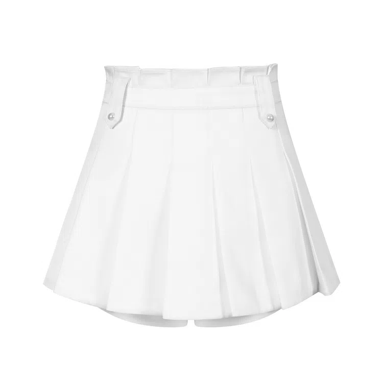 Three Quarters Pleated A-Line Shorts White