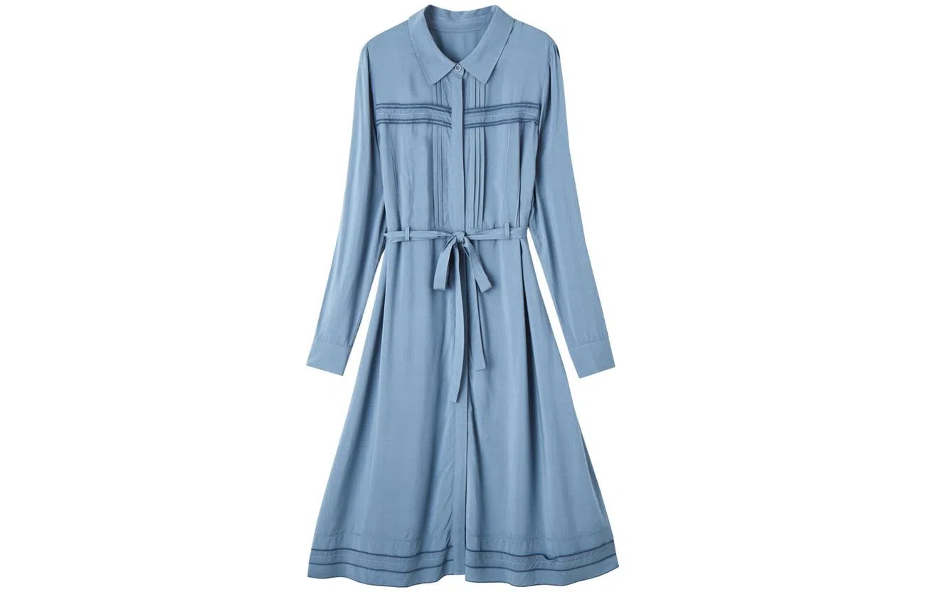 【dme】 复古通勤长袖连衣裙 蓝色