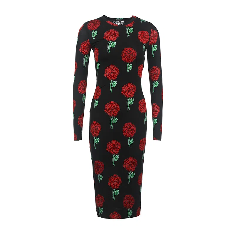 Versace Jeans Couture SS23 Rose Print Dress Black