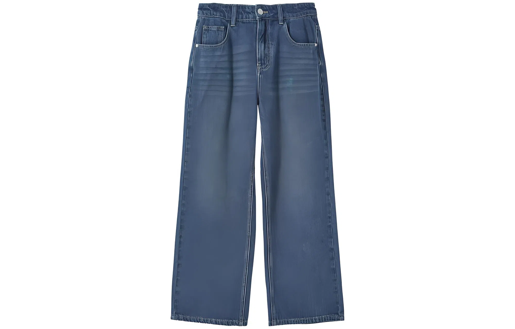 【dme】 复古高腰磨毛阔腿直筒牛仔裤 女款 牛仔蓝