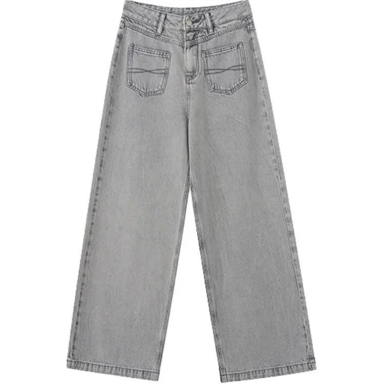 柳絮自制 沁凉阔腿裤休闲牛仔裤 常规 男女同款 水洗雾灰雾灰