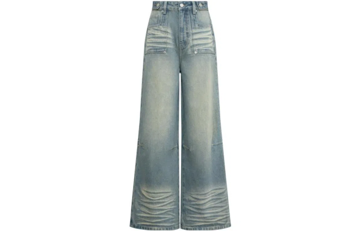 美洋 纯色休闲高腰牛仔裤 女款 蓝色