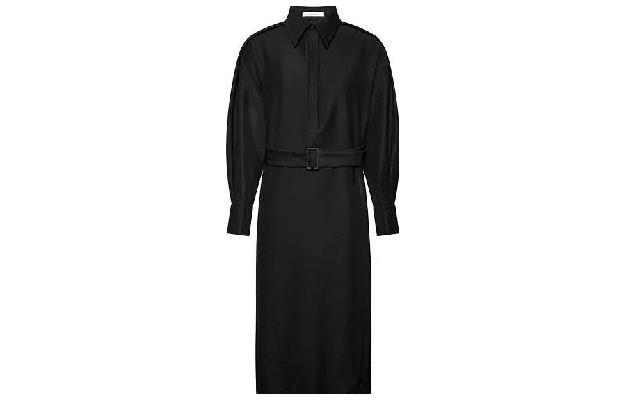 美洋 风衣式直筒长袖连衣裙 黑色