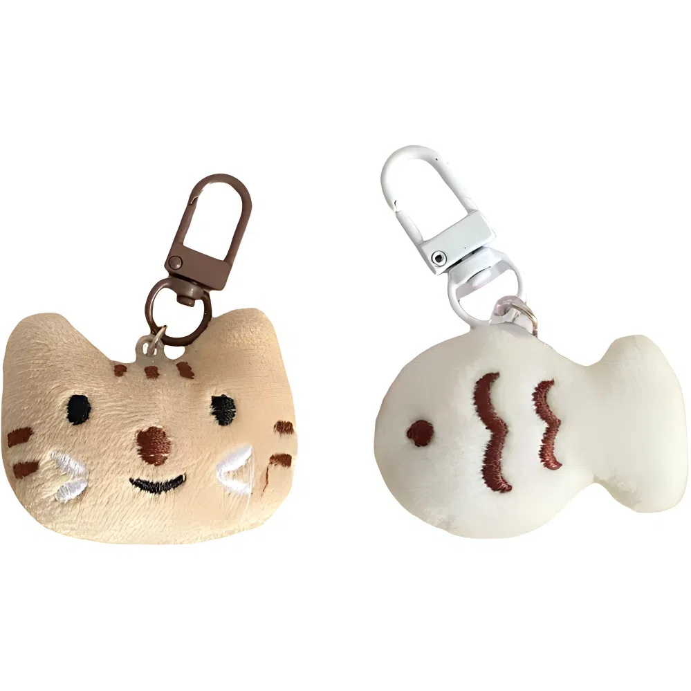 Ruer Bear Cute Cat and Fish Keychain