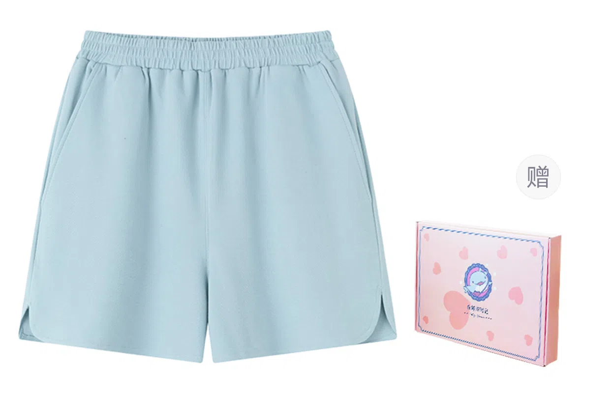 东鲸岁时记 宽松纯色松紧腰休闲短裤 女款 蓝色