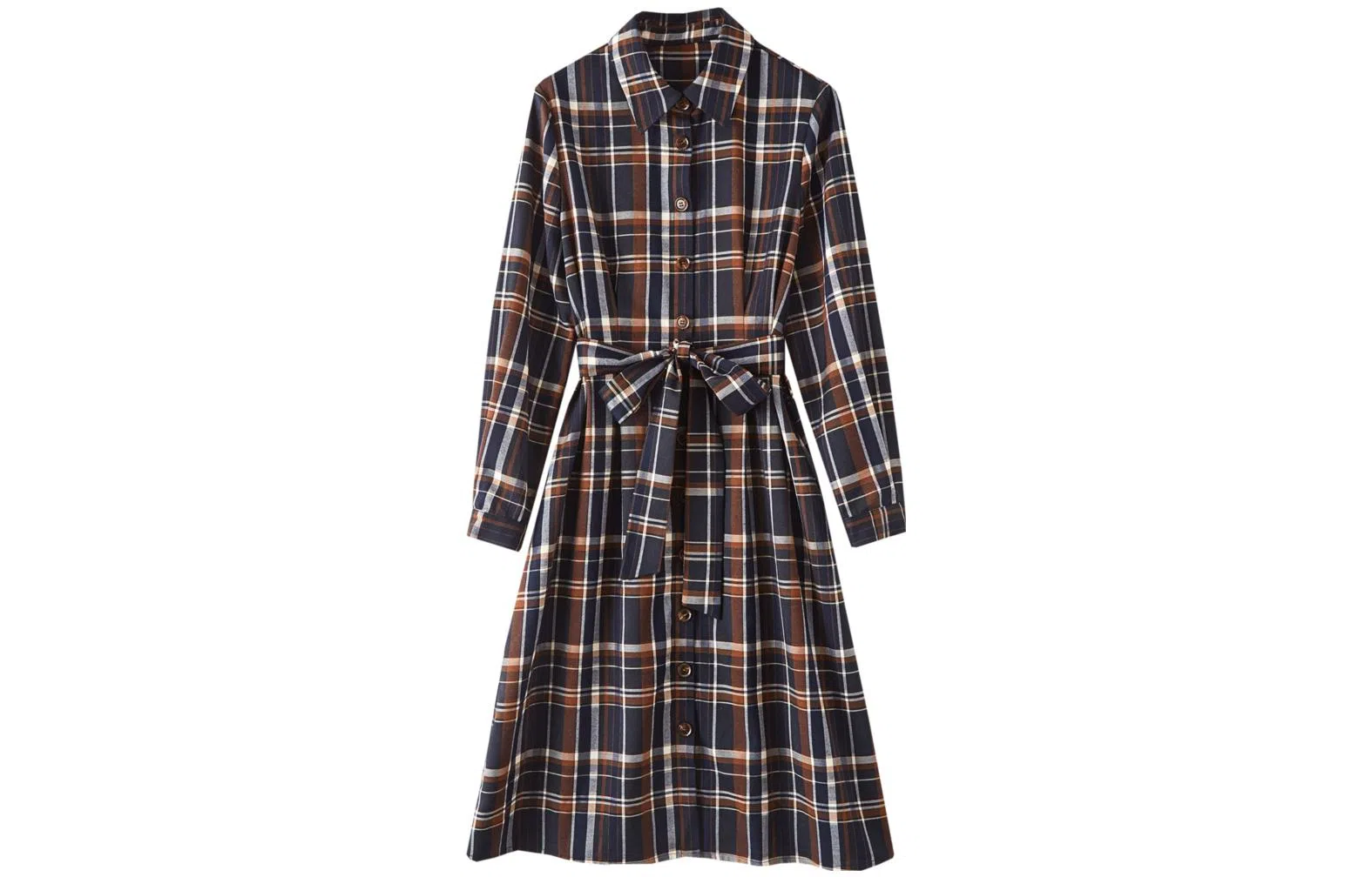 【dme】 格纹满印单排扣长袖连衣裙 藏青