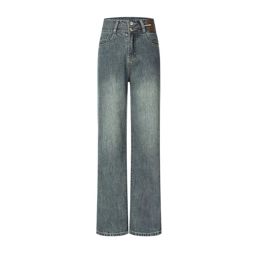 么宁 高腰直筒垂感窄版牛仔裤 男女同款