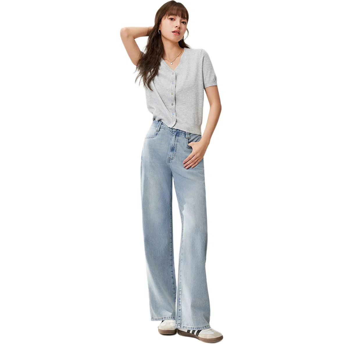 爱依服 简约通勤自然腰时尚长裤牛仔裤 女款