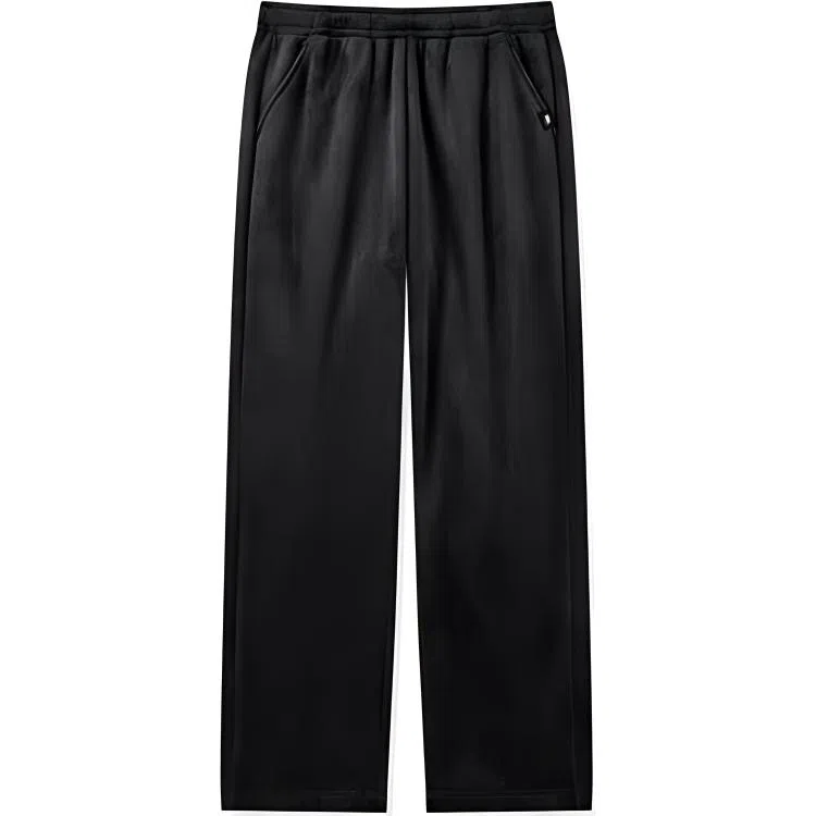 乔丹 质燥运动生活系列 纯色中腰舒适透气百搭加绒保暖宽松直筒针织运动裤 女款 黑色