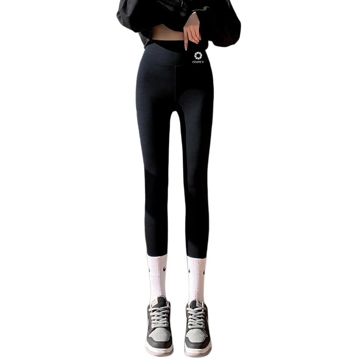 惟熙 九分纯色高腰修身打底裤 女款 黑色