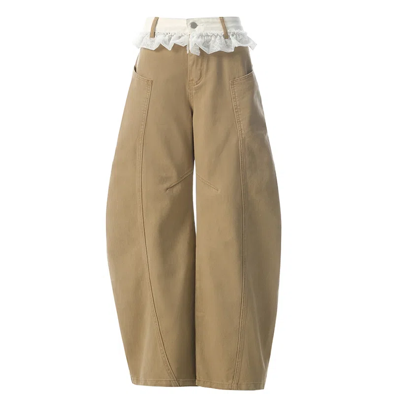 拾籍 蕾丝宽松显瘦阔腿裤牛仔裤 女款