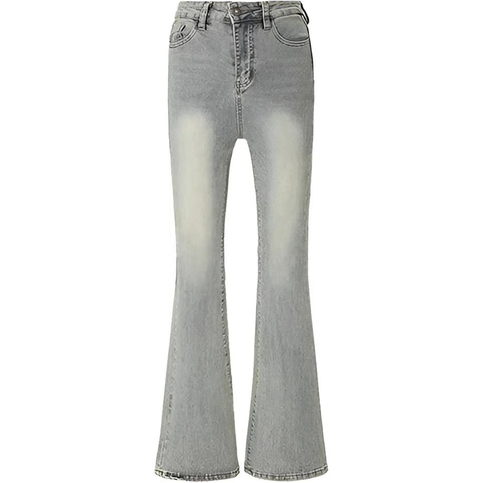 怪力萝莉 微喇修身直筒高腰马蹄弹力裤子牛仔裤 女款