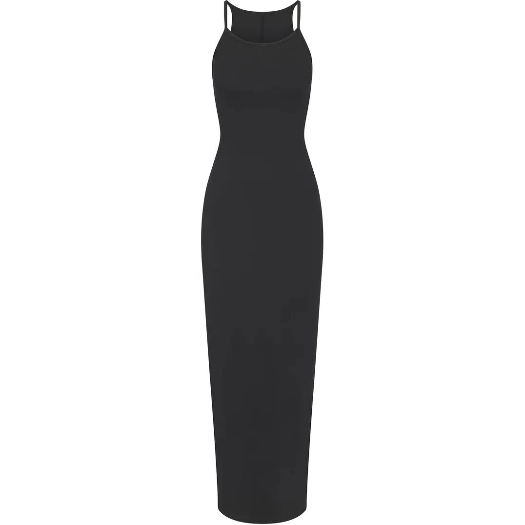 SKIMS Cotton Rib Long Cami Dress Soot