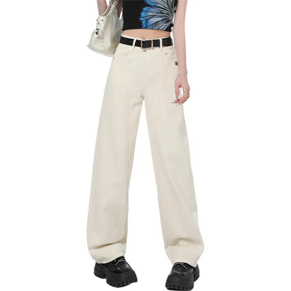 莫代尔 镰刀裁剪阔腿神裤~宽松现货显高阔腿拖地裤长裤加长牛仔裤 女款