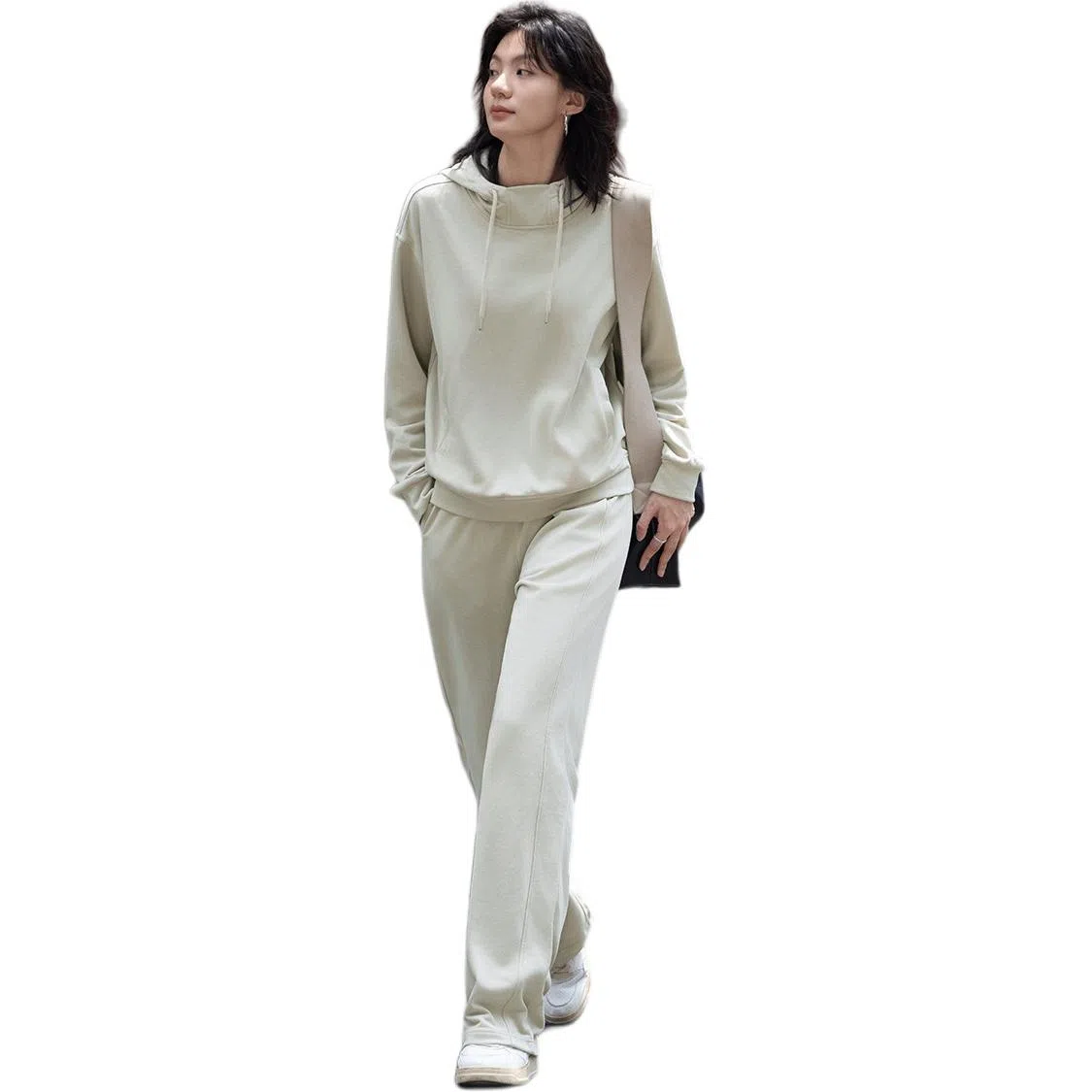 【dme】 连帽上衣长袖纯色简约长裤卫衣套装 女款 浅豆绿色