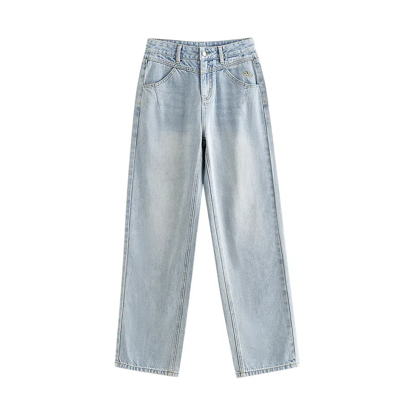 初语 复古高腰休闲百搭宽松显瘦直筒牛仔裤 女款