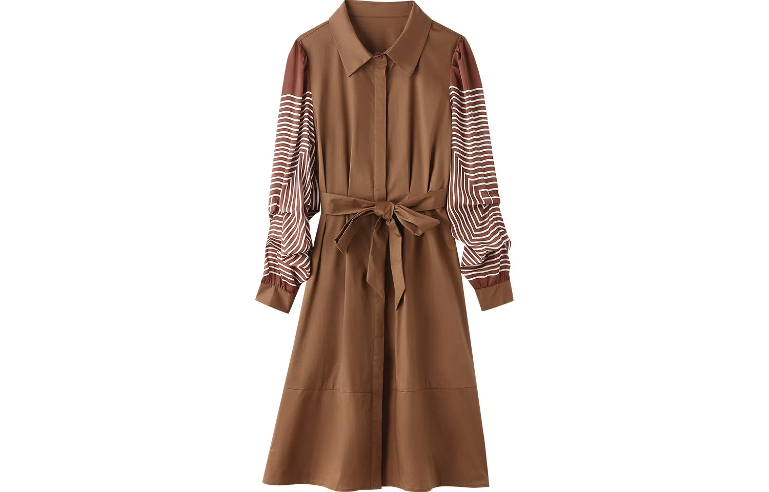 恒源祥 法式拼接长袖连衣裙 巧克力色