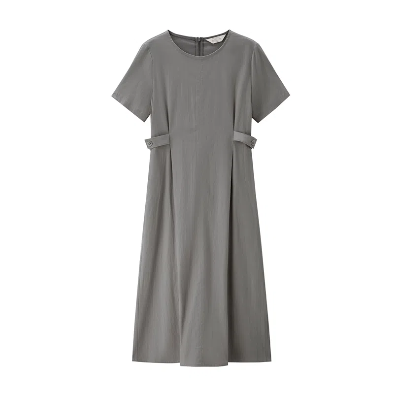 佐丹奴 收腰圆领梭织休闲短袖连衣裙 女款