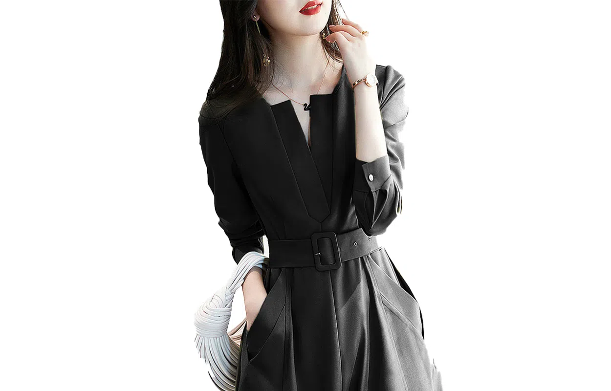 【dme】 纯色简约休闲长袖连衣裙 女款