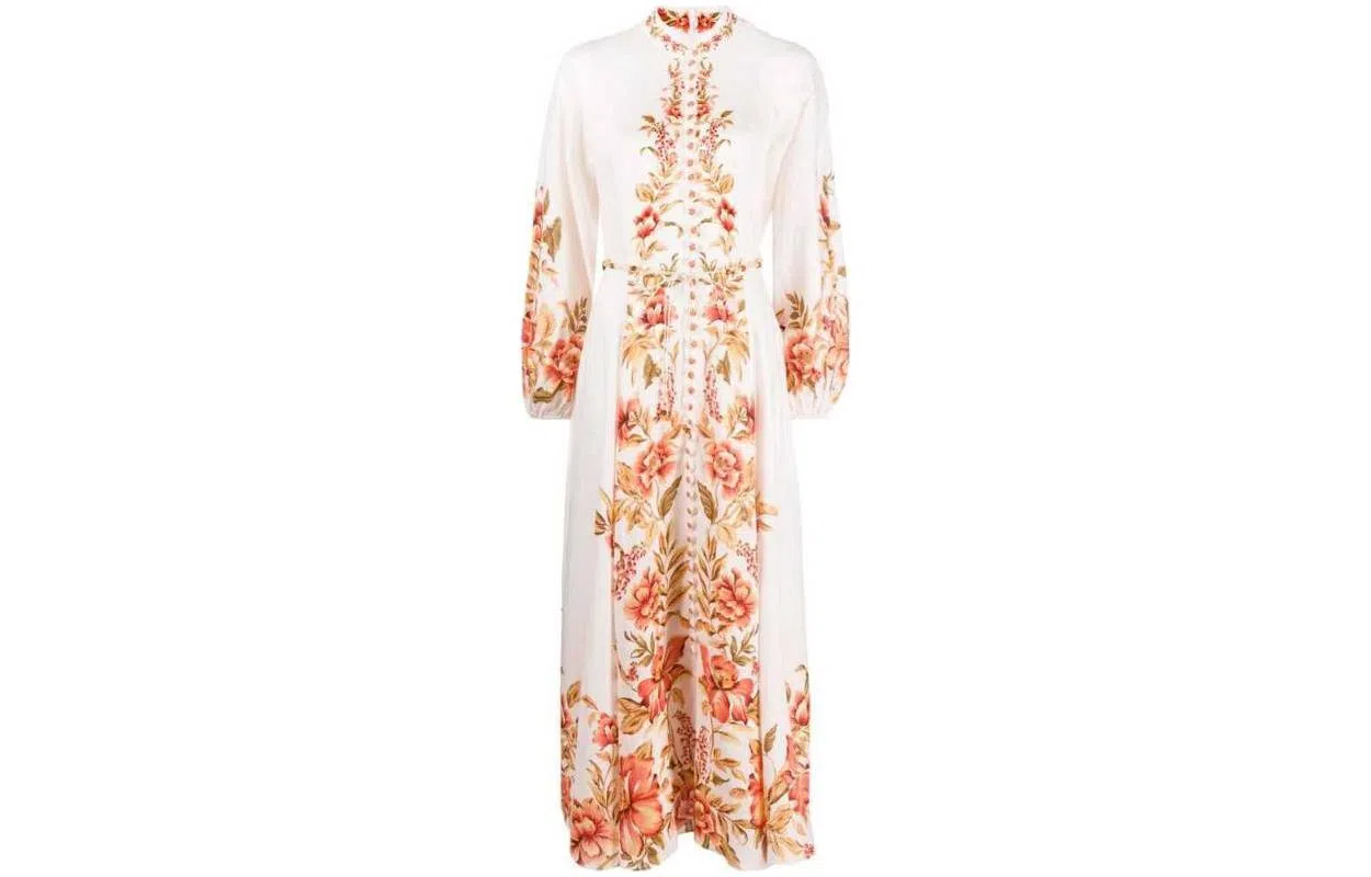 Zimmermann Floral Print Long Sleeve Dress White