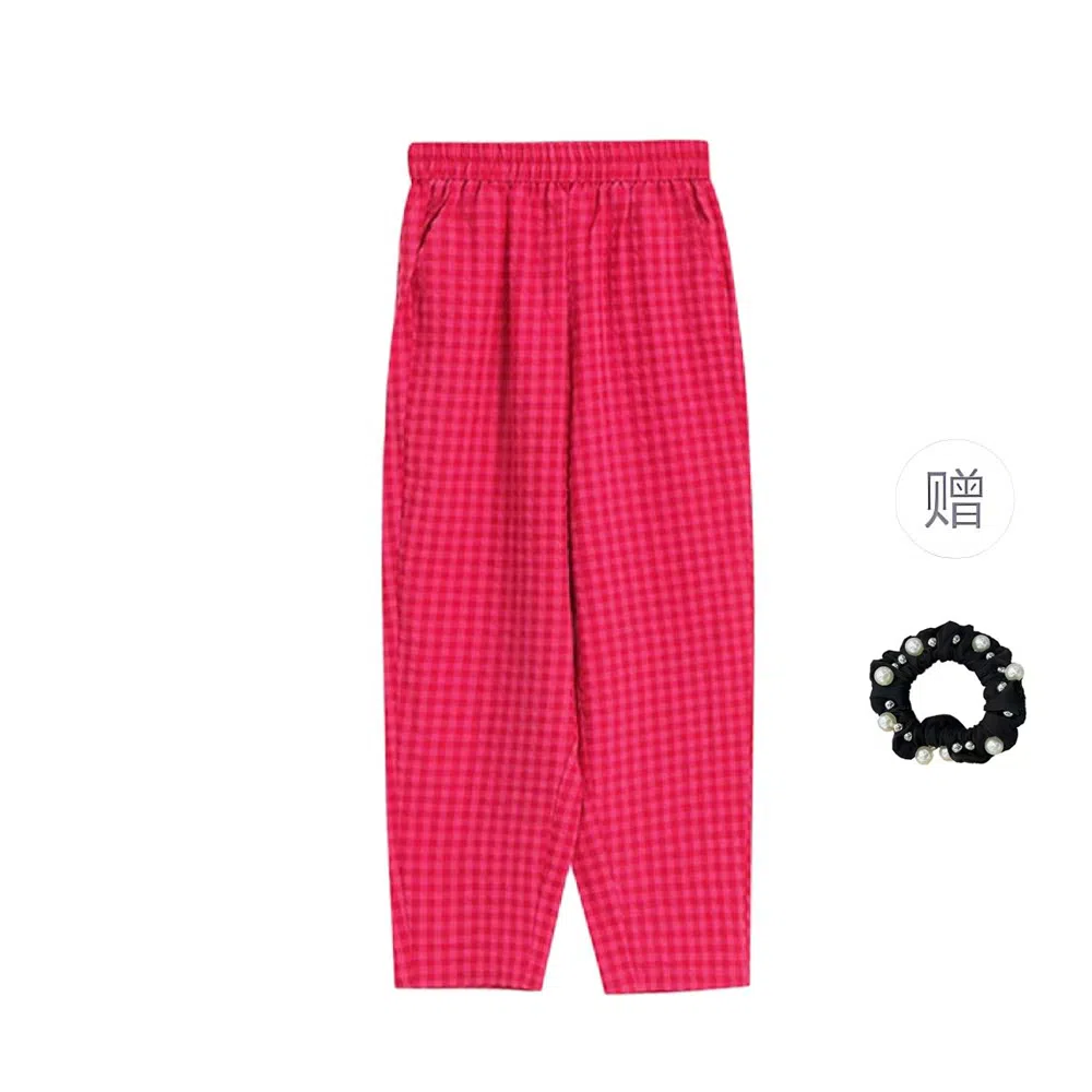 雾闪闪 格子合身直筒休闲裤 女款