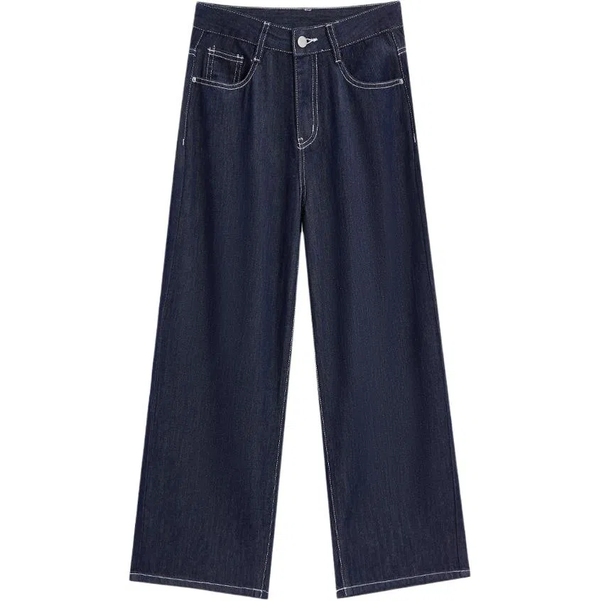 爱依服 高腰宽松阔腿牛仔裤 女款 牛仔深蓝