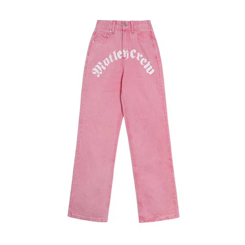 桴生 粉色直筒修身显瘦甜酷裤子牛仔裤 女款 玫红色