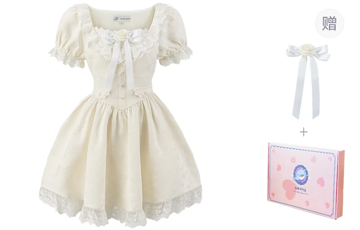 东鲸岁时记 蕾丝小个子气质女装高级感白色短袖连衣裙 女款 礼盒装