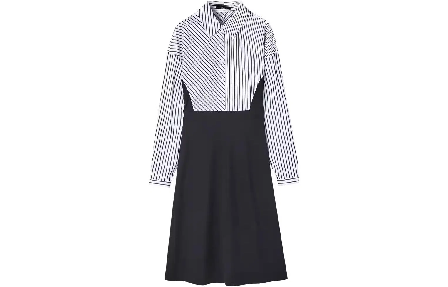 【dme】 条纹拼接翻领长袖连衣裙 藏青