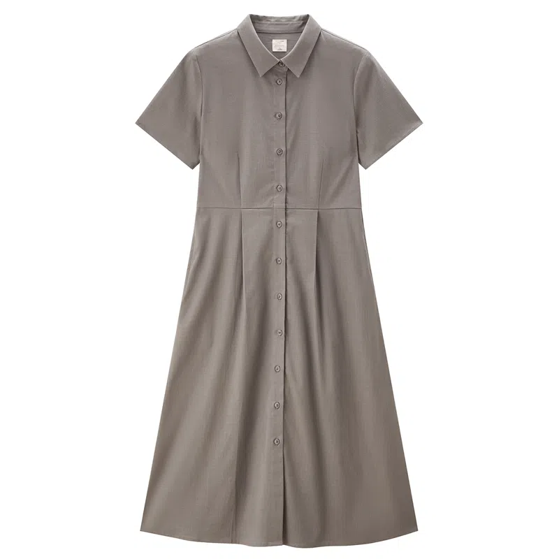 佐丹奴 收腰梭织衬衫式时尚短袖连衣裙 女款