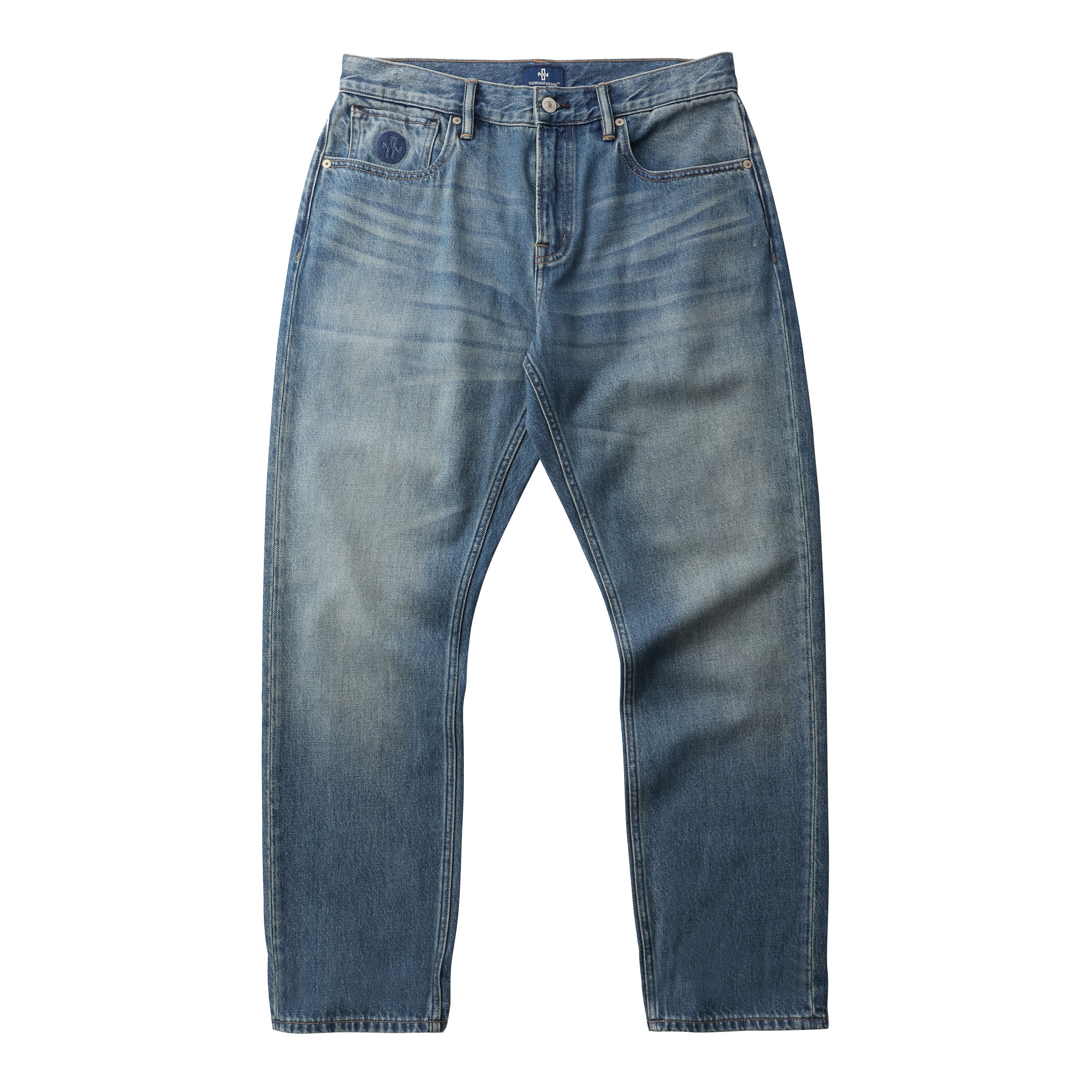 实年服工 复古休闲水洗百搭直筒长裤牛仔裤 男款