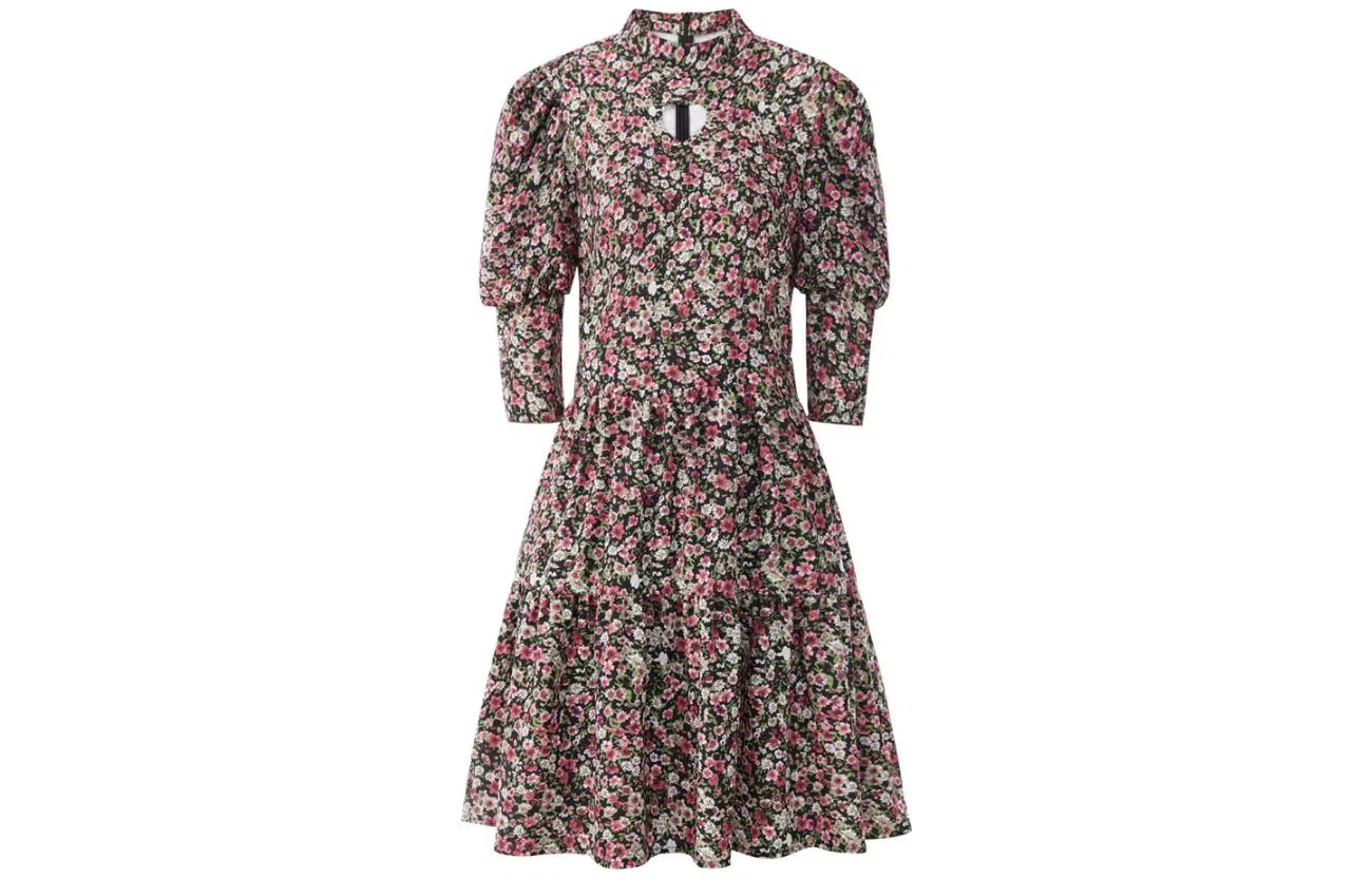 太平鸟 碎花灯笼袖收腰镂空茶歇五分袖连衣裙