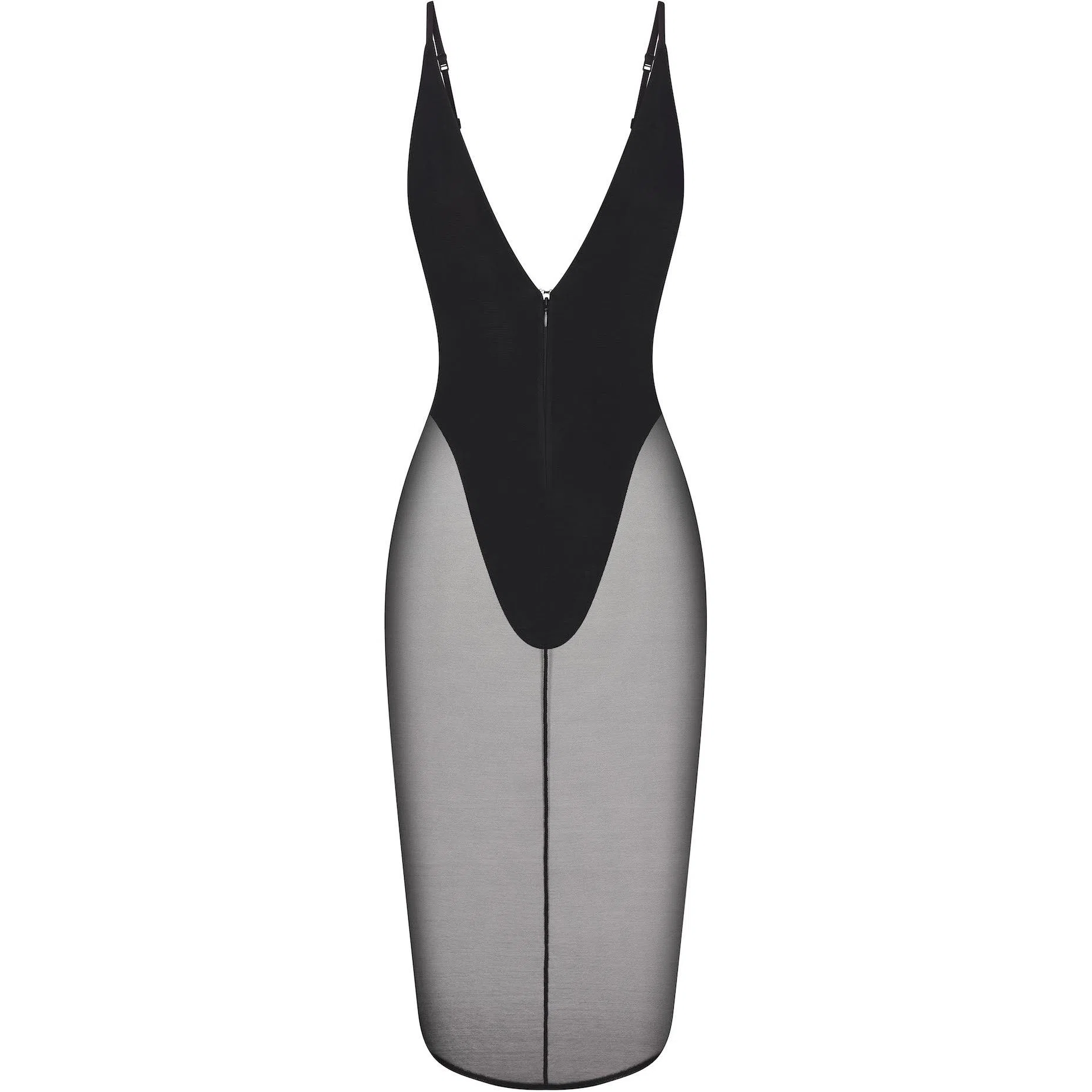 SKIMS SS25 Body Mesh Plunge Midi Dress Onyx