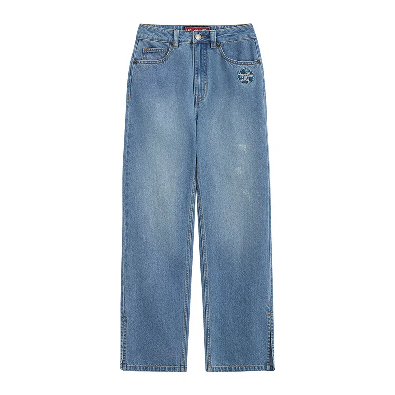 鬼洗 舒适中腰直筒牛仔裤 女