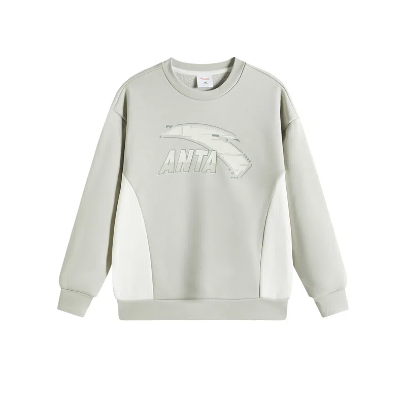 安踏儿童 简约字母圆领套头舒适百搭长袖卫衣 淡青灰 青少年