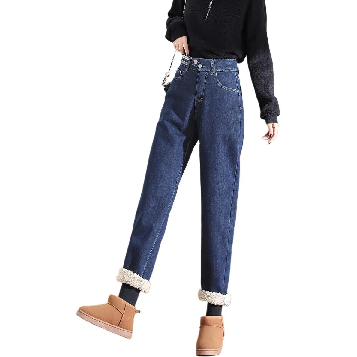 惟熙 保暖显瘦抗寒遮肉牛仔裤 女款 深蓝色