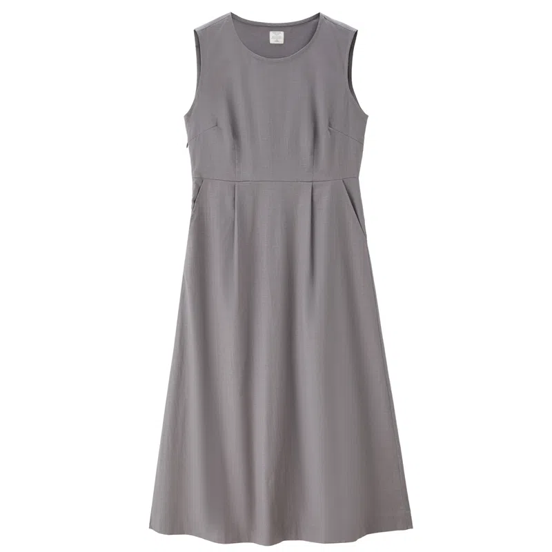 佐丹奴 梭织压褶圆领背心无袖连衣裙 女款