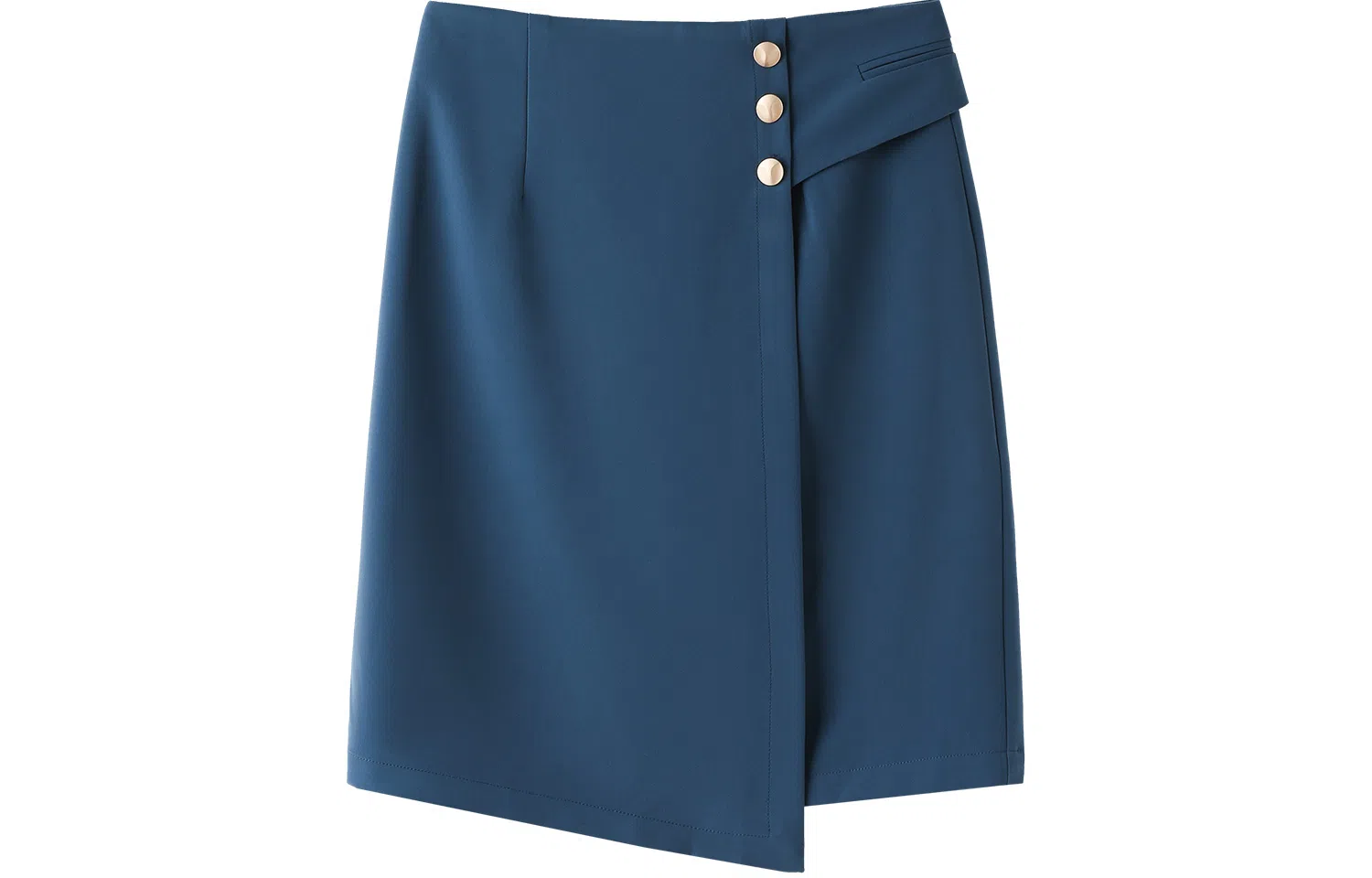 恒源祥 纯色高腰不规则开叉休闲长裙 蓝色