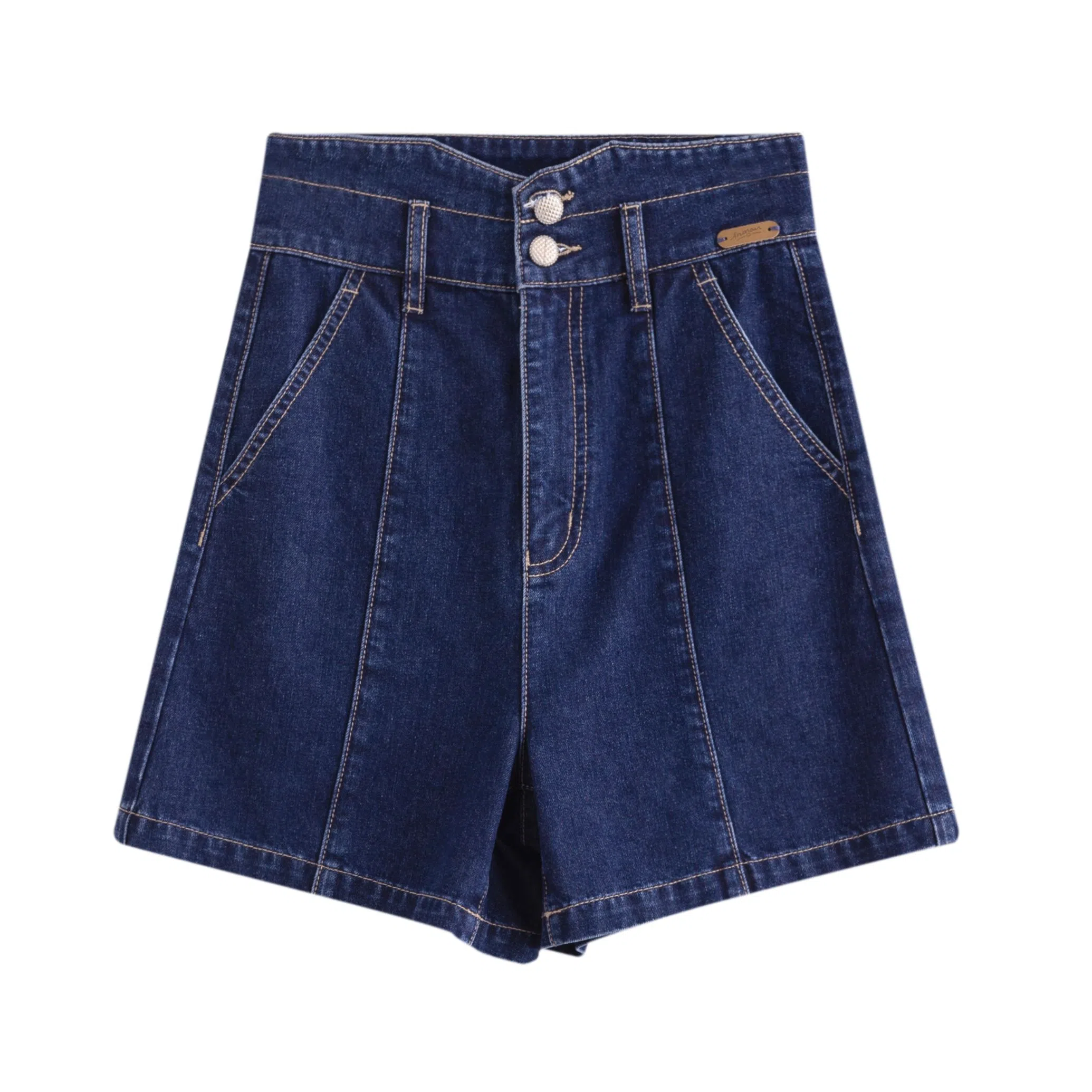 茵曼 直筒阔腿宽松高腰牛仔短裤 女款