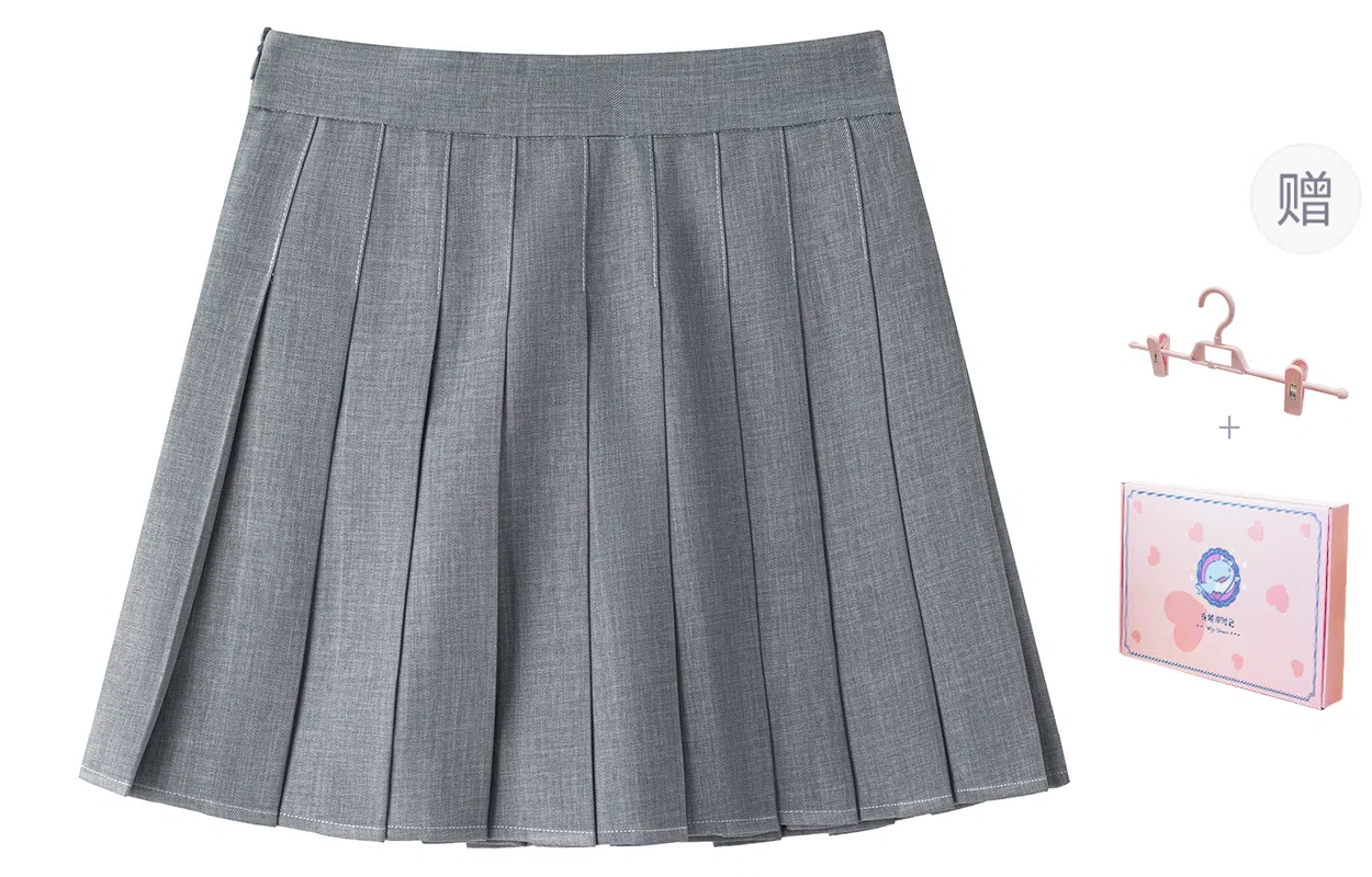 东鲸岁时记 学姐感文艺风纯色高腰修身辣妹风短款简约百褶裙舒适休闲短裙  春秋季 女款 礼盒装 灰色