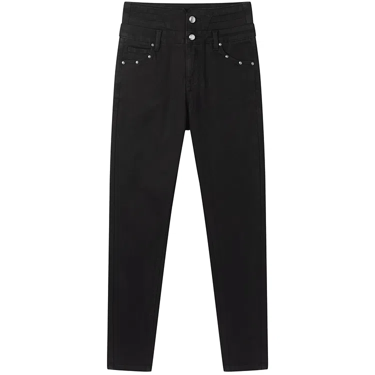 太平鸟 高腰修身长裤牛仔裤 女款 黑色